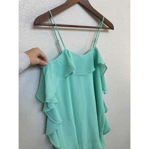 Loveriche mint green ruffle mini dress chiffon size small cocktail rush fairy - Picture 3 of 8